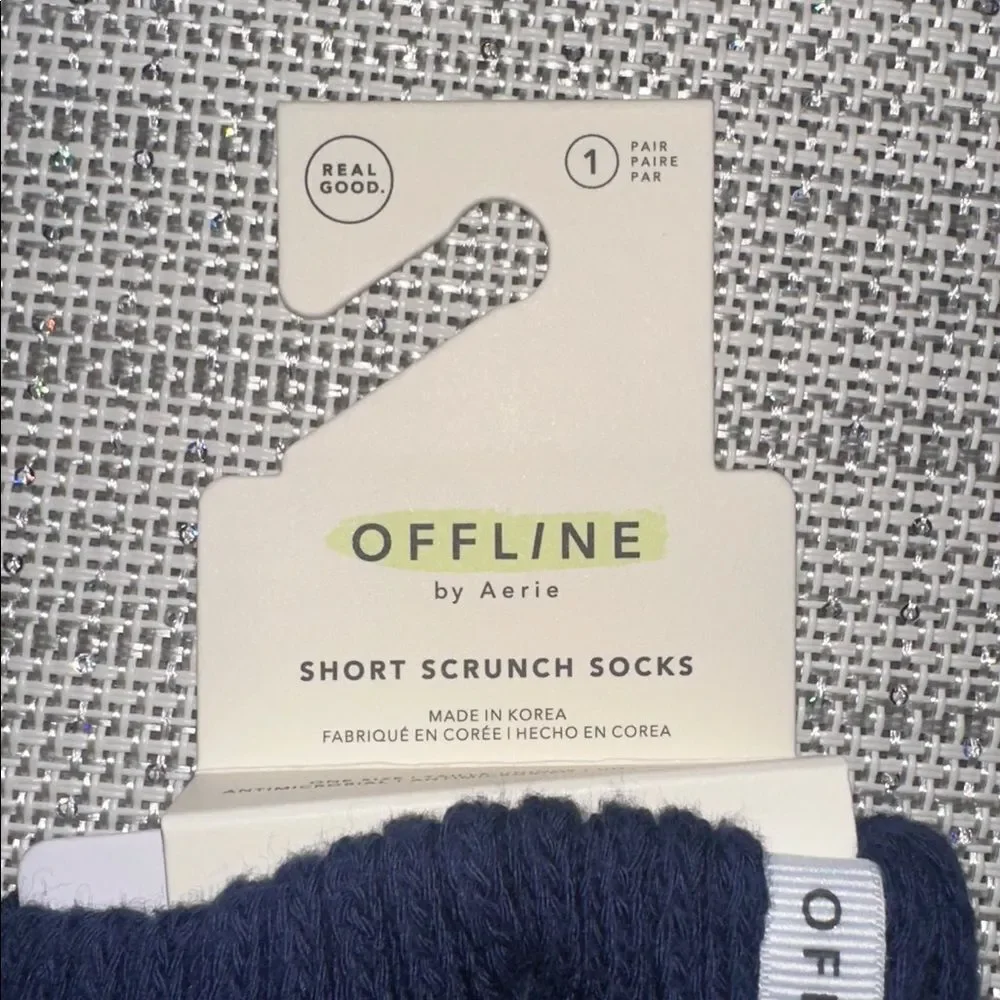 OFFLINE Royal Navy Blue Short Scrunch Tab Logo Cotton Socks
